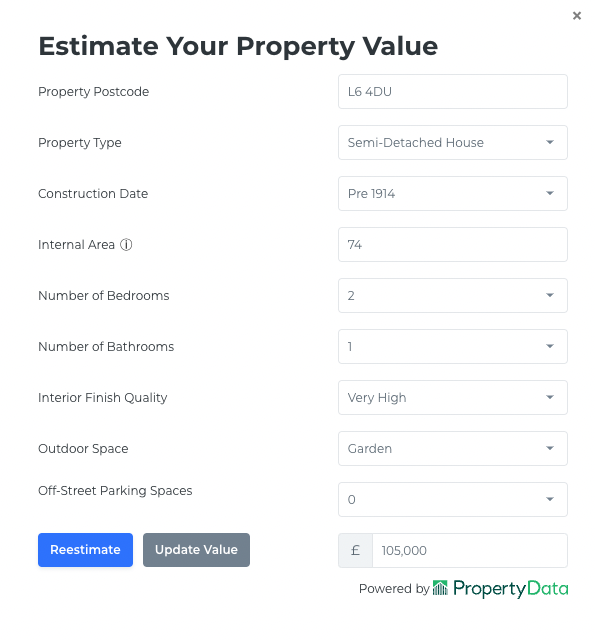 Lendlord's house valuation tool estimating value of house flip